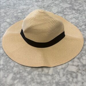 Natural Straw Wide Brim Sun Hat with Black Band